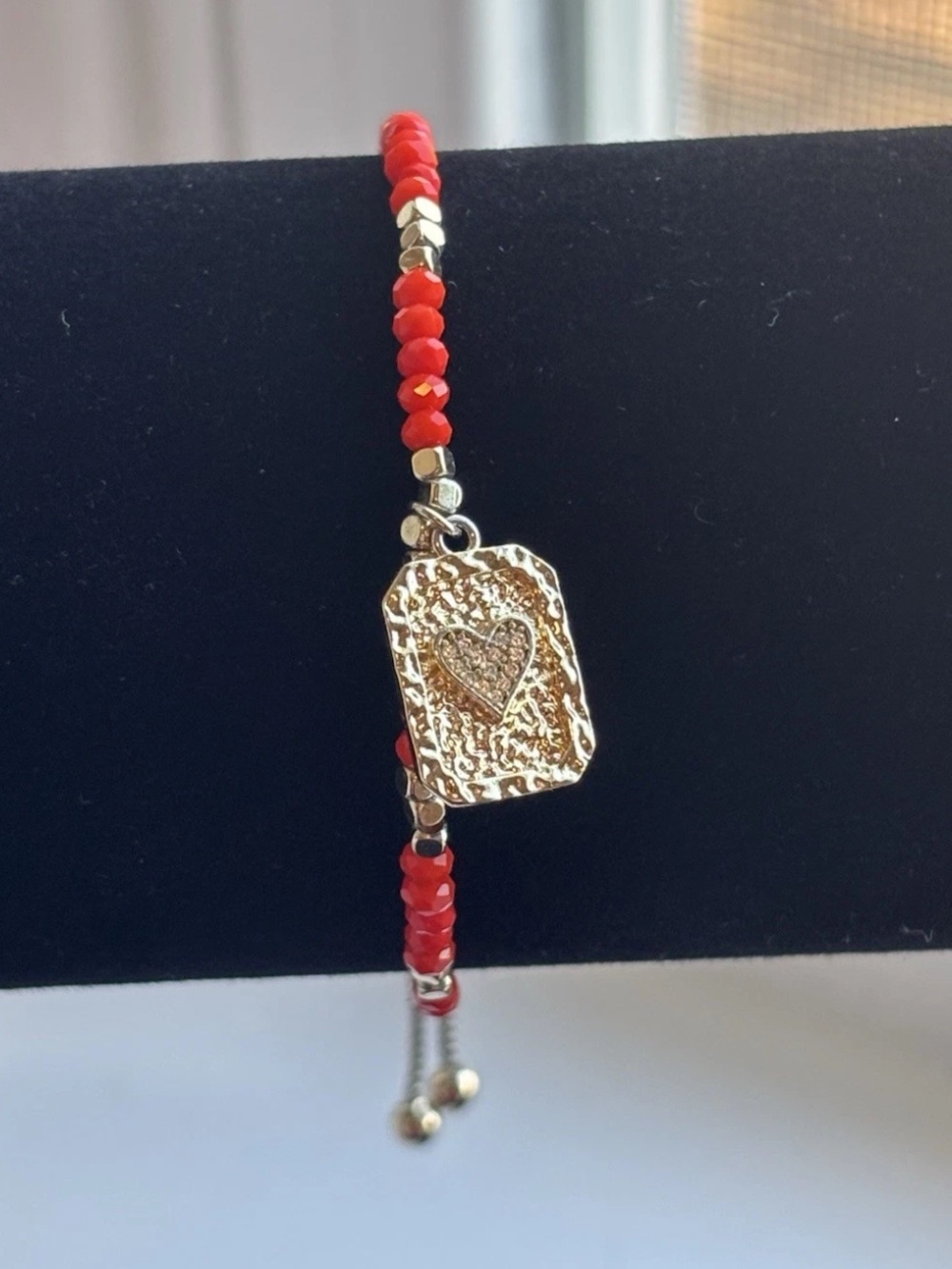 Gold Plated Orange Beaded Heart Charm Bracelet Adjustable Dainty Gift Jewelry